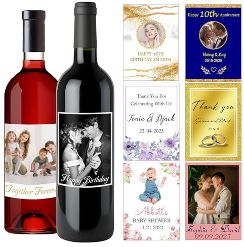 Etichetta personalizzata per bottiglie di vino Etichetta per vino Foto personalizzata Etichetta per bottiglia in vinile personalizzata per fidanzamento, compleanno, laurea, matrimonio 13 x 8 cm, set