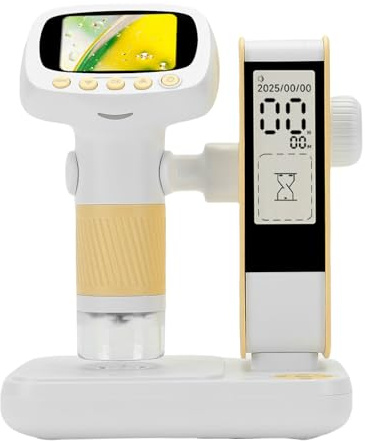 Jiawu Microscopio Digitale per Bambini con Schermo LED 2 Pollici per Uso Esterno Funzione Timer Giallo per Foto e Video per età 3-8 Anni con connettività TypeC