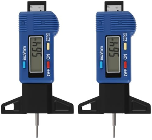 Medidor de profundidad digital de 2 unidades, medidor de profundidad de neumáticos digitales 0-25,4 mm, medidor de profundidad con pantalla LCD grande, neumático de alta precisión para coches