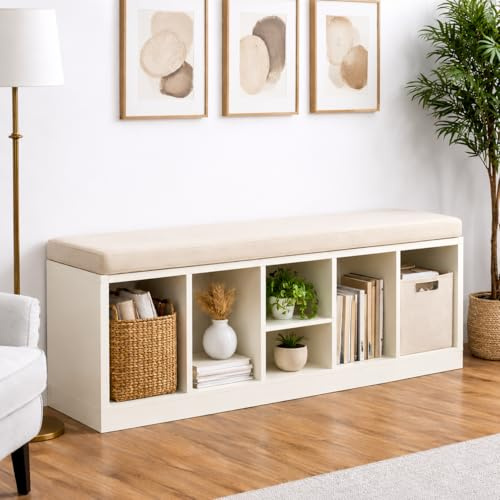 AMANSTYLE LTD Waterproof Bench Cushion 147 x 42 x 5cm, Cream | Fits IKEA Kallax Bench, Thick Foam, Removable Washable Cover, Indoor Outdoor Seating