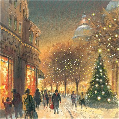 Tarjetas de Navidad de caridad a beneficio de la Stroke Association - Navidad en la ciudad - Pack de 8 tarjetas