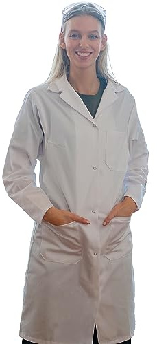KOKOTT Laboratorierock för kvinnor av 100% bomull med tryckknappar, vit, perfekt för arbete och studier, Vit, 46