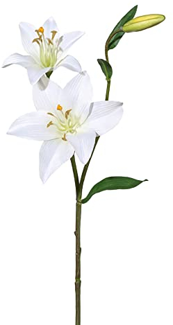 Kunstblumen Lilie 60 cm. Mit 2 Lilien Blüten und Knospe. Weiß. Weiss -40