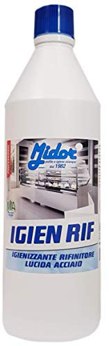 Detergente sgrassante igienizzante per Acciaio inodore 1kg, 1000ml, pulisce Argento, Ottone e cromature, riporta Le superfici Brillanti e rimuove Fumo e Smog da pareti - IGIEN RIF