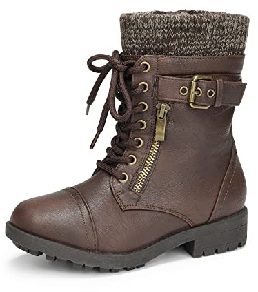 DREAM PAIRS Bottes pour filles et garçons Bottes d'hiver pour enfants Bottes à lacets de mode Chaussures d'automne Bottes de combat de cavalerie de mollet moyen Imperméables et antidérapantes avec