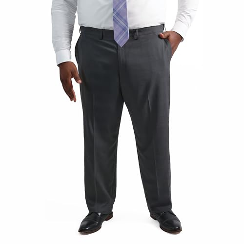 Haggar Mens Premium Comfort Classic Fit Flat Front Expandable Waist Dress Pants, Charcoal, 40W x 30L US