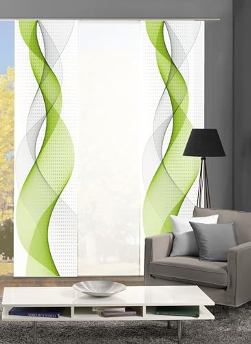 Home Fashion 88669, 3er-Set Schiebegardinen 'OPALIA' | 3X 245 x 60 cm | inkl. Zubehör | Farbe:, Farbe:apfelgrün