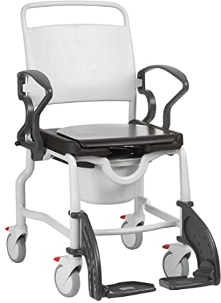FabaCare Dusch- Toilettenrollstuhl Berlin, made in Germany, Premium Toilettenstuhl, Duschstuhl fahrbar, Rollstuhl mit WC Eimer, Grau-Grau