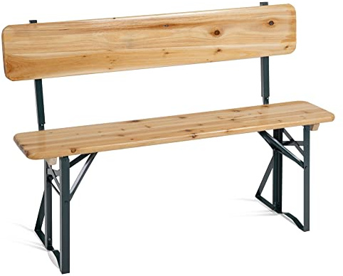 Stagecaptain BBB-119 Hirschgarten Banc De Bière avec Dossier 119 cm - Banc De Bière Court Et Robuste avec Dossier Amovible - Surface Laquée - Structures en Acier Peintes en Vert - Naturel