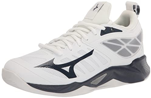 Mizuno Women's Wave Dimension Volleyball Shoe, White-Navy, 12