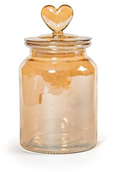 H&H Barattolo in Vetro Ambrato con Coperchio, Inserto a Forma di Cuore, 1000cc