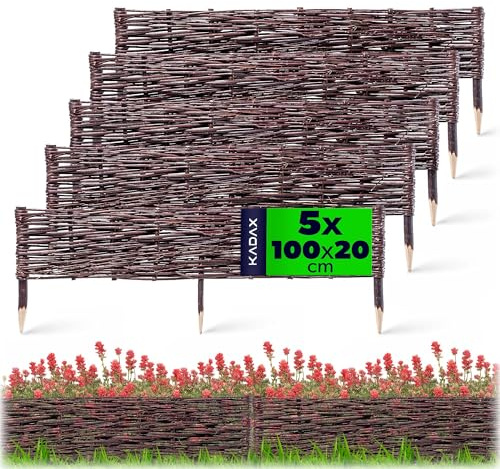KADAX Palissades en Osier Naturel pour Jardin, Clôtures Décoratives pour Délimiter, Orner et Sublimer Votre Espace Exterieur (100 x 20 cm, Lot de 5)