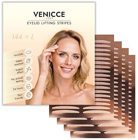 Venicce Love Adesivi a Doppia Palpebra, Strisce Adesivi per Palpebre Cadenti, Double Eyelid Tape, Invisibile Nastro a Doppia Palpebra, Occhi Autoadesivi Fibra, Nastro Adesivo per Palpebre 144XL
