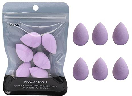 Generic 6-teiliges Mini-Make-up-Schwamm-Kleines Schönheits-Schwamm-Mixer-Set für Foundation, Puder, Concealer-Highlight und Lidschatten - Tropfenförmig, Synthetisch, Lila
