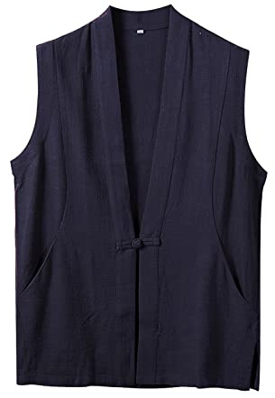 Gefomuofe Gilet in Lino per Uomo, Gilet Top, Cardigan, Gilet Estivo da Uomo, Blusa, Giacca Casual, Gilet da Banchetto per Uomo, Stile Retrò, Abito in Lino, Gilet da Abito, Camicia in Lino, Estivo