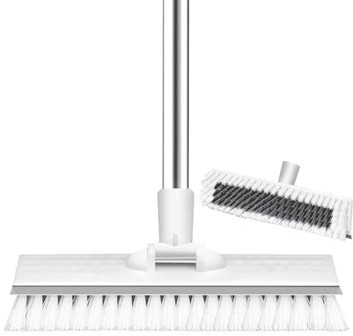 ATLION Spazzolone per Pavimenti 2 in 1, Asta Larga 24cm e Lunga 105cm, Spazzola per Balcone con Tergipavimento Scopa con Setole Rigide per Moquette, Bagni, Cucine, Pavimenti di Garage(24cm)