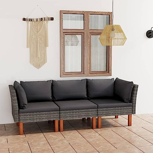 AUVYI Canapé de jardin 3 places avec coussins gris - 60,5 x 64,5 x 67 cm - Salon de jardin - Fauteuil d'extérieur - Chaise longue - Coussin de dossier - Chaise de balcon - Groupe de banc d'angle