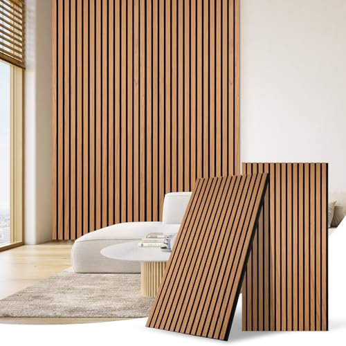 DOLLAR BOSS Paneles de madera para paredes, paneles de pared acústicos de 240 x 60 cm, listones de madera absorbentes de sonido, paneles de pared decorativos 3D, decoración de pared moderna para
