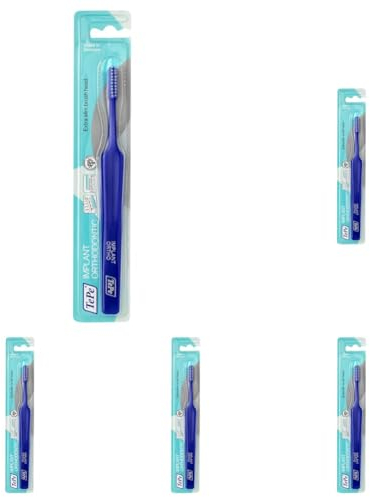 TEPE Spezial-Zahnbürste Implantat Orthodontic mit extra schmalem Bürstenkopf - für Zahnspangen & zur Implantat Reinigung hergestellt / 1 x 1 Stück, Farblich sortiert, 1stk (Packung mit 5)
