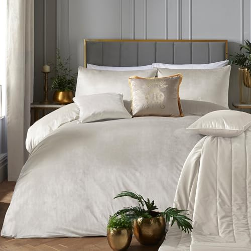 Laurence Llewelyn-Bowen - Set copripiumino in velluto bianco avorio, king size (230 x 220 cm), 2 federe, morbido al tatto, set di biancheria da letto di lusso, colore: bianco avorio, colore: bianco