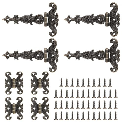 Sxutop 8 Pièces Charnières Vintage en Bronze Charnières Rétro en T Antique Meuble avec Vis charnières Décoratives pour Portes, Armoires, Boîtes à Bijoux, 2 Modèles