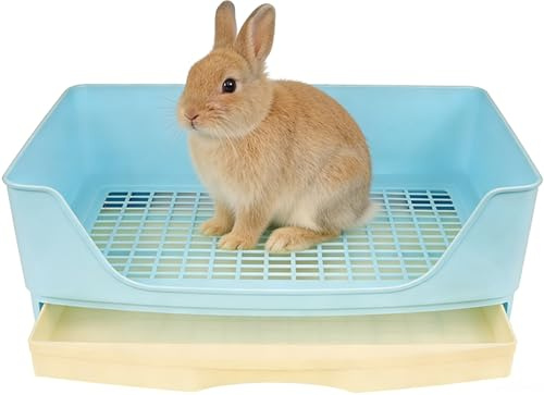Large Rabbit Litter Tray,Small Animal Litter Box Toilet,Pet Potty Trainer with Drawer for Rabbit Guinea Pig Galesaur Ferrets Hamster Hedgehog Small Animals (Blue)