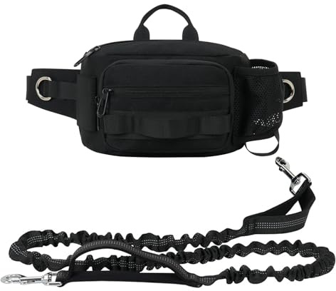 SOUUXIU Hands Free Dog Leash, Waist Leash for Dog Walking, Running Leash with Zipper Pouch Dual Handle and Retractable Bungee for Training Jogging Hiking