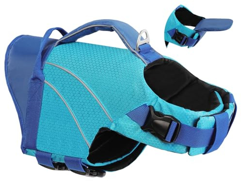 Chaleco Salvavidas para Perros - Chaleco de Seguridad con Tiras Reflectantes y Asa, Talla XS a XL, para Piscina, Playa, Natación, Bote | KONVINIT