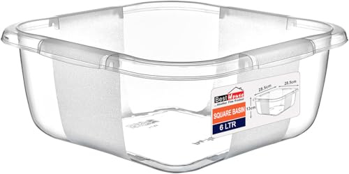Best House | Clear Square Basin | Kitchen Washing Up Bowl | 6 Litres | Transparent | 1 PC | Multipurpose Bath Tub/Washing Tub for Kitchen, Bathroom, and Household Use (Pack of 1)