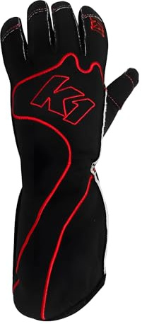 K1 RaceGear Driving Gloves, RS1, Single Layer, Cotton/Polyester, Black/Red, X-Large, Pair