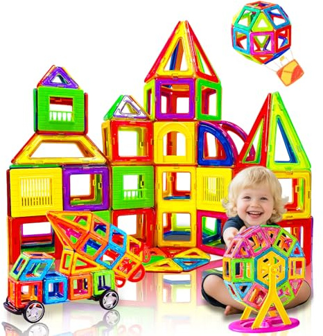 woollywink Construction Magnétique Enfant 132pcs, Set de Jouet Magnétiques | Bloc de Construction Aimants Puzzle 3D pour Entraînement Cérébral Jeux Intérieur Exterieur Cadeau pour Fille Garçon 3 Ans+