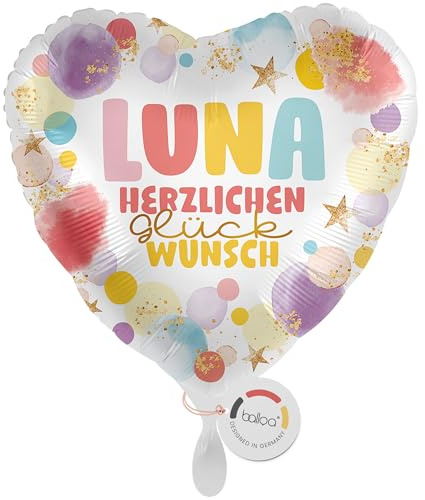 balloa Personalisierter Ballon XXL mit Namen, Geschenk Glückwunsch, Herzballon mit Wunschtext, Helium geeignet Luftballon, Folienballon Dekoration für Mädchen oder Jungen, Feier Gratulation, 53cm