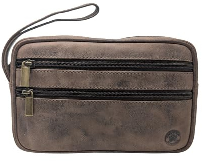 Frédéric Johns Sacoche vide poche cuir vintage homme - vide poches cuir véritable - sacoche vintage - sac dragonne main - sacoche porté main (Marron) (Marron)