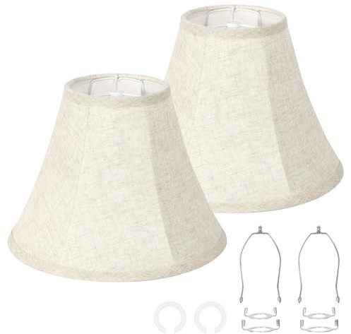 OUTON Tapered Lamp Shades Set of 2, Beige Linen Lampshades, 6 Top x 13 Bottom x 10 High, Replacement Lamp Shades for Table Lamps and Floor Lamps, Harp Holders Included, Easy to Assemble