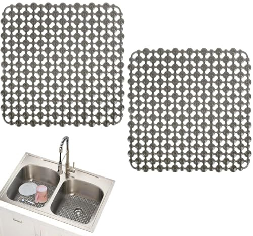 2 Pcs Tapis Evier Cuisine 28 X 28 cm,Tapis D'évier de Cuisine,Tapis-D'égouttement,PVC Tapis-Fond Evier Cuisine,Protection Evier Cuisines,Fond D'évier Protection de Drainage pour Cuisine,Bain,Gris