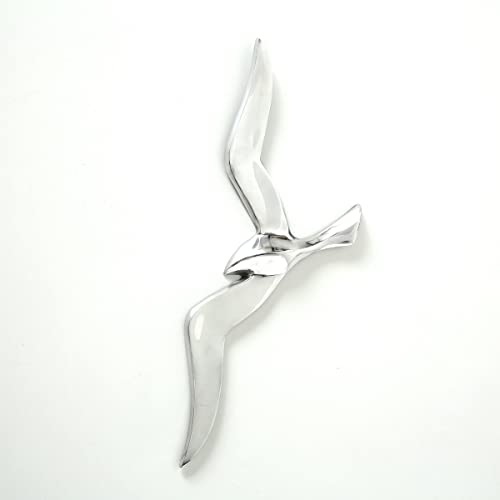 WHOLE HOUSE WORLDS Fliegende Möwe - Wandskulptur, handgefertigt, aus feinem Silberaluminium gegossen, 36 cm x 14 cm
