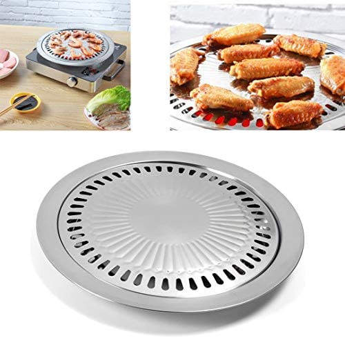 Saim Korean BBQ Grill Pan - Stainless Steel Round Griddle Tray for Outdoor Barbecue and Indoor Cooking - Suitable for Any Heat-Generating Stove