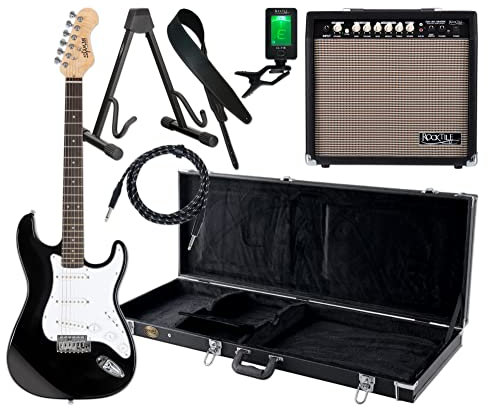 Shaman Element Series STX-100B Komplett Set - E-Gitarre - Modeling-Verstärker - Koffer - Ledergurt - Ständer - Kabel - Schwarz