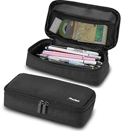 ProCase Pencil Case for Girls Boys School Students, Office School Stationery Holder Stationery Storage Pen Bag Desk Organizer with Double Zipper, Portable Pencil Pouch for School Office -Black