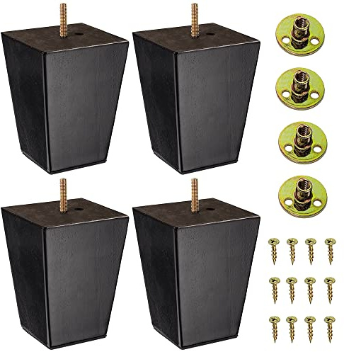 The Blue Cactus Company Set of 4 Wood Furniture Legs (Black, Square)