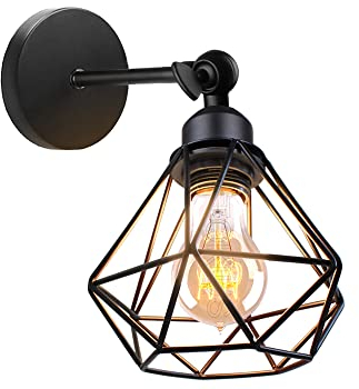 TOKIUS Apliques de Pared Vintage Diseño de Jaula de Hierro Ø 16cm Negro Industrial Lámpara Pared Interior Lámpara de Techo Ajustable para Pasillo Escalera Dormitorio (1 Pieza, # Negro)