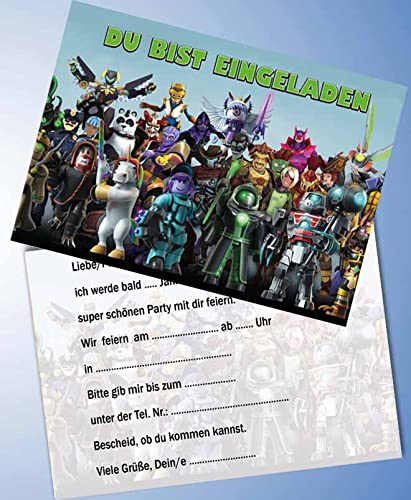 HDmirrorR Birsppy Einladungskarten 10er Set + 10 Umschläge Kindergeburtstag kompatibel mit ROBLOX, Format DIN A6 (Postkarte 148 x 105 mm), 0036