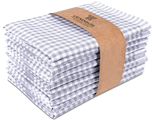 LAYNENBURG 10er-Set Premium Geschirrtücher kariert - 100% Baumwolle - 45x65 cm & Aufhänger - Oeko TEX Standard 100 - Küchentücher fusselfrei & modern - Vintage Küchenhandtücher (Grau)