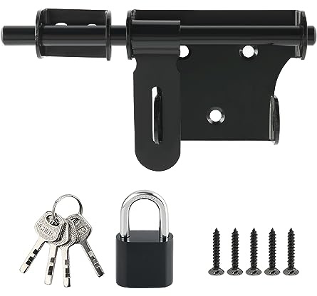 SAYAYO Verrou Porte Exterieur Coulissante à Bascule Boulon avec Cadenas, Loquet de Porte Interieure Loquet Portail avec Vis pour Garage, Remise et Jardin, Noir Mat en Acier Inoxydable, 150MM