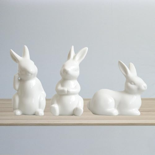 STKMELON Set di 3 statuette in ceramica a forma di coniglietto pasquale decorazione pasquale decorazione bianca per la casa e la scrivania