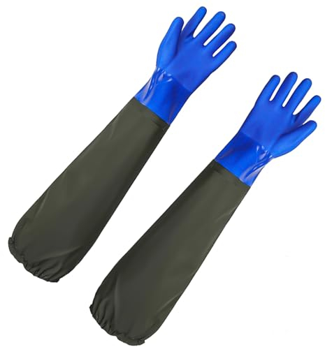ZIGefofo 1 Paire Gants Longs Etanche 60 cm Duvet Gants de Protection Travail Jardinage Anti Coupure Réutilisables Gants Caoutchouc Menage pour Gants D'étang D'aquarium Femme Homme (Bleu)