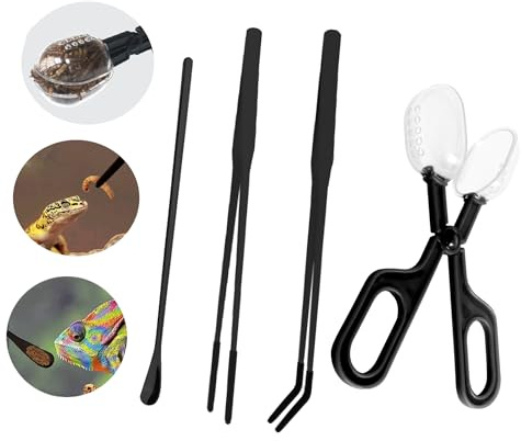 GCFTIFF Reptile Long Handle Feeding Tools,2Pcs Extra Long Stainless Steel Reptile Feeding Tongs with Rubber Tip, 1Pcs Reptile Feeding Spoon, 1Pcs Plastic Reptile Feeding clamp,Terrarium Feeder Tool