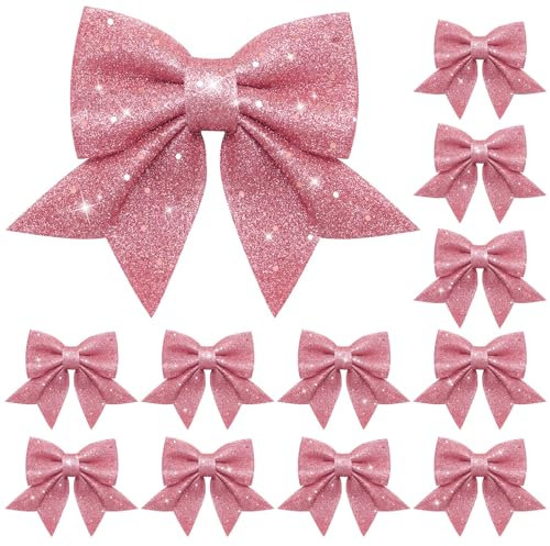 YSUVIN Arco dell'albero di Natale, 12 Pezzi Natale Fiocco di Natale, Decorazione Scintillante dell'albero di Natale, Adatto per Matrimoni di Natale, Compleanni e Feste, Rosa Chiaro