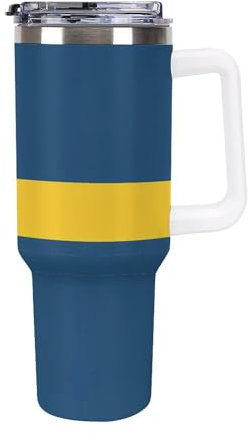 Tazza da viaggio con bandiera svedese da 1,18 ml, bottiglia d'acqua, tazza da caffè, tazza da tè, tazza da auto, per donne e uomini, stile bianco