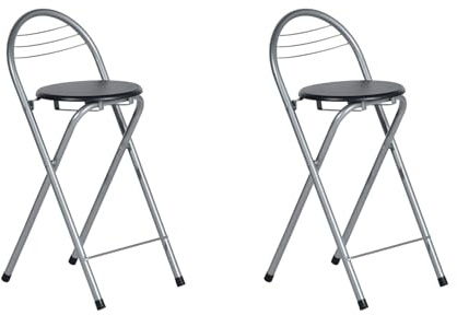 GOKHOMX Set di 2 sgabelli da bar pieghevoli pieghevoli per bar, cucina, giardino, balcone, esterno, altezza seduta 61 cm, colore: nero e argento